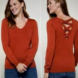 Love Ellie Burnt Orange V Neck Sweater XS